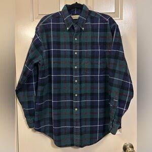 L.L. Bean Vintage Men's Corduroy Plaid Shirt - Green, Blue, and Red 100% Cotton